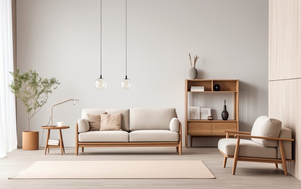 Salón minimalista con un enfoque en la simplicidad y el orden